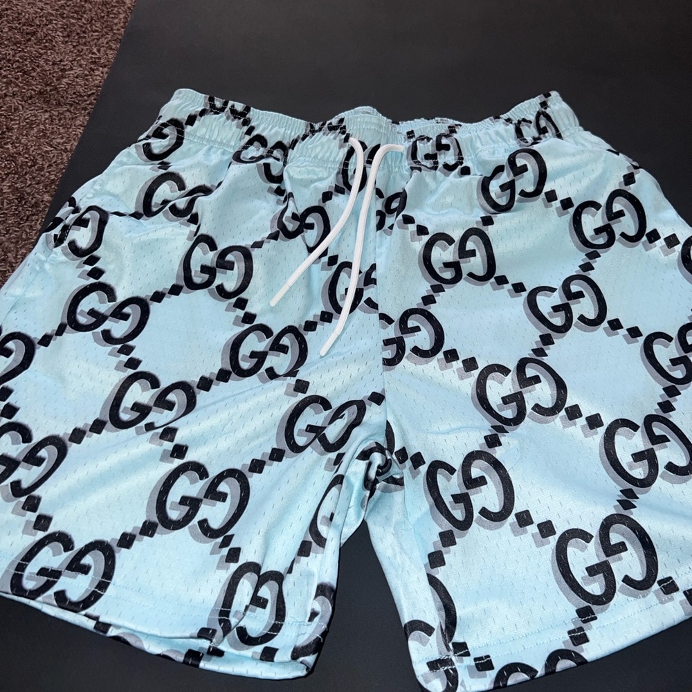 Stylish Light Blue Patterned Athletic Shorts
